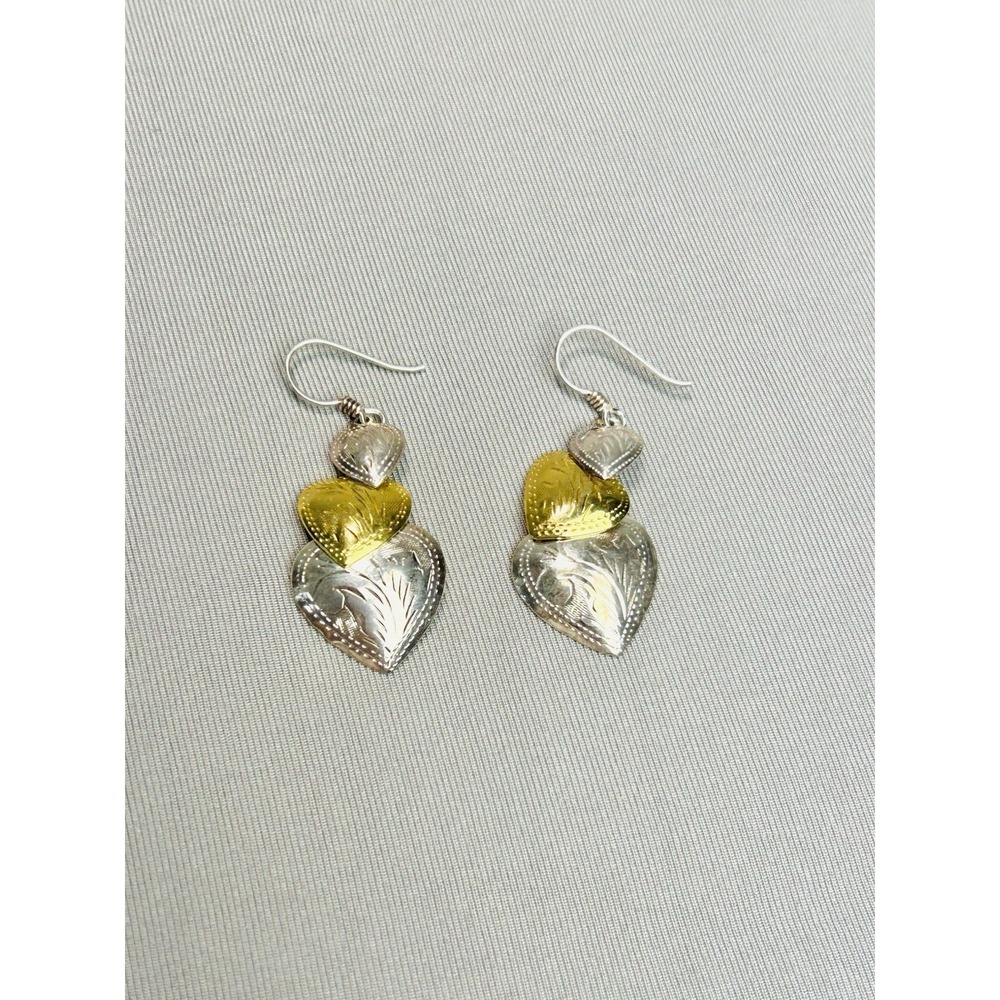 Sterling Silver Stacked Hearts Dangle‎ Earrings READ